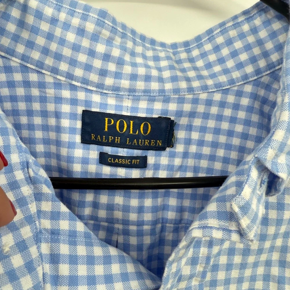Polo Ralph Lauren M Blue Gingham Classic Fit Short Sleeve Button Down‎ Shirt 3XB